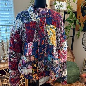 Vintage 80s/90s We Be Bop Multicolor Boho Floral Paisley Patchwork Bomber Jacket